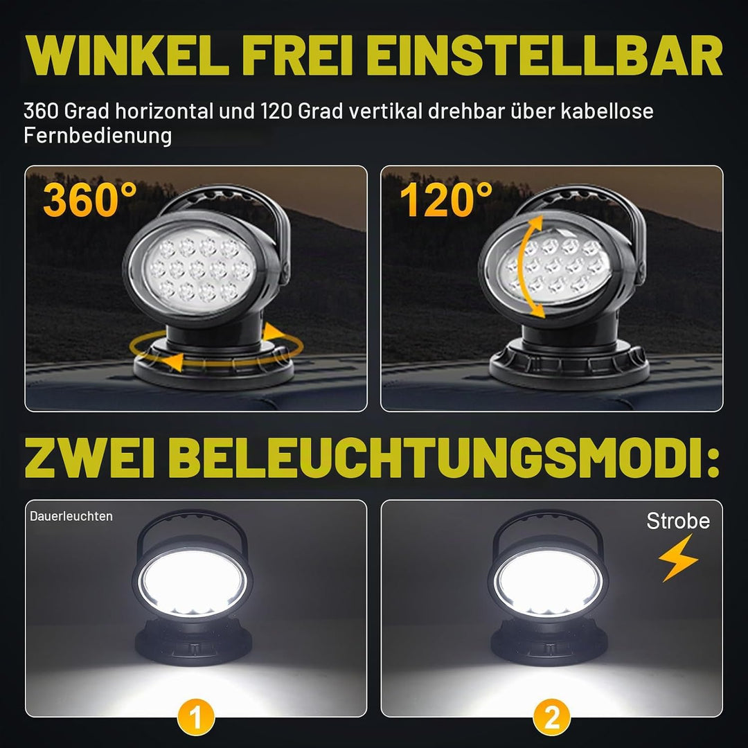 Willpower 50W 360 Grad rotierende Fernbedienung LED Suchscheinwerfer Arbeitslicht 12-24V Spot für Ge