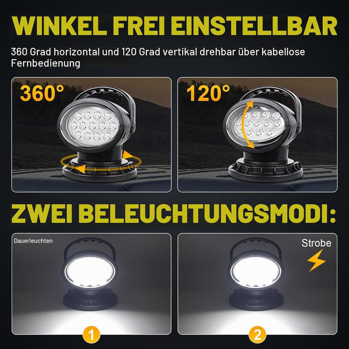 Willpower 50W 360 Grad rotierende Fernbedienung LED Suchscheinwerfer Arbeitslicht 12-24V Spot für Ge
