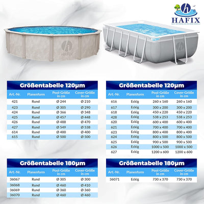 HAFIX® Solarplane Cover für runde und eckige Pools. Poolplane Solarpoolheizer in blau. Solarabdeckpl