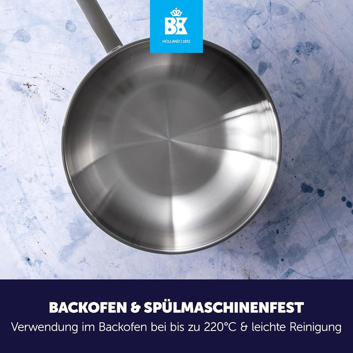 BK Bright Stainless Steel Induction 24 cm Wokpfanne, Mehrfach Verkleidet, Backofenfest, Metallgeschi