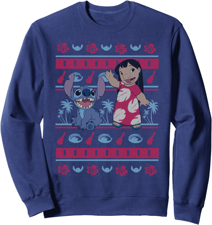 Disney Lilo & Stitch Christmas Hawaiian Print Sweater Style Sweatshirt