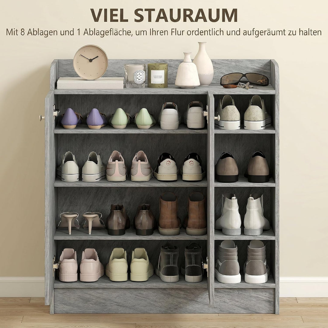 HOMCOM Schuhschrank Schmale Schuhkommode mit 2 Türen, 4 offenen Fächern, für 12 Paar, Schuhregal mit