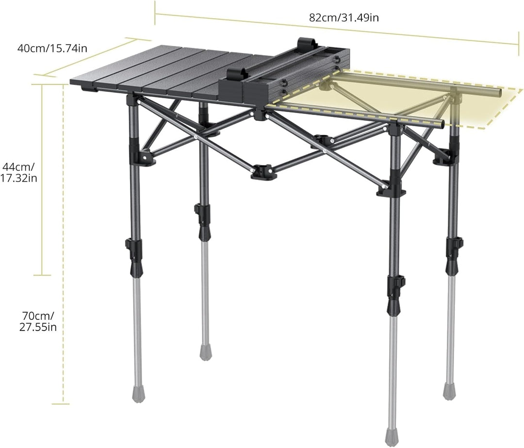 Anbte Campingtisch Aluminium 82x40cm(LxB) Aufrollbare Tischplatte 2 Verstellbar Höhen 44/70cm Klappt