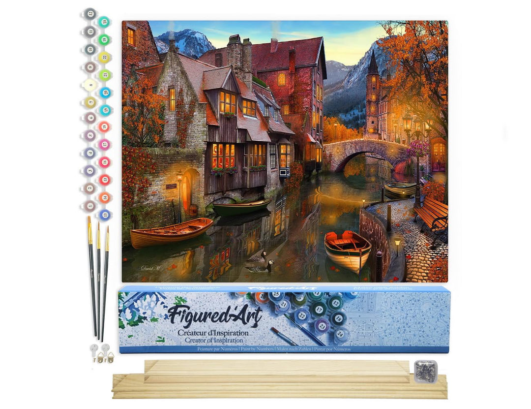 Figured'Art Malen Nach Zahlen Erwachsene Mit Rahmen Kanal im Herbst - Paint by Numbers Basteln DIY B