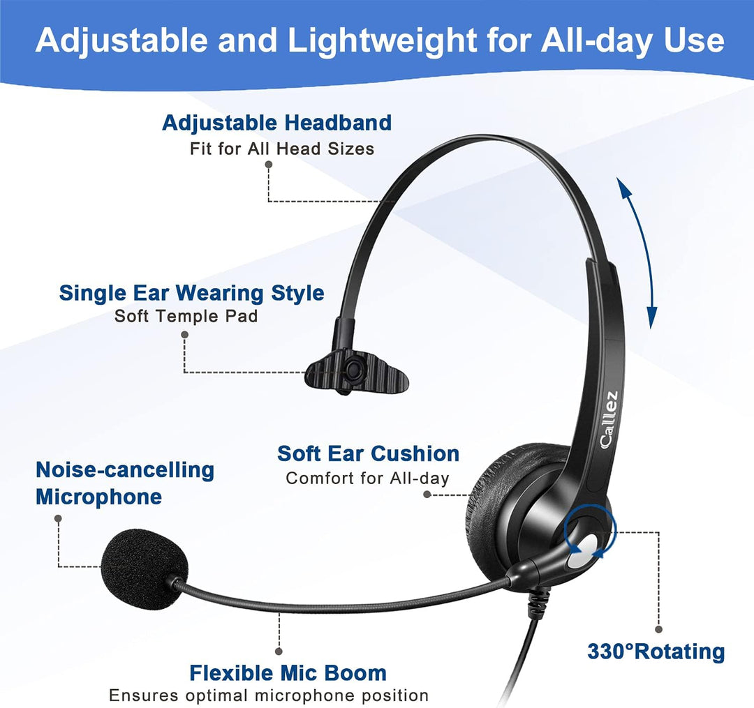Telefon Headset RJ9 mit Mikrofon Noise Cancelling, Festnetztelefon Kopfhörer für Gigaset DA710 Polyc