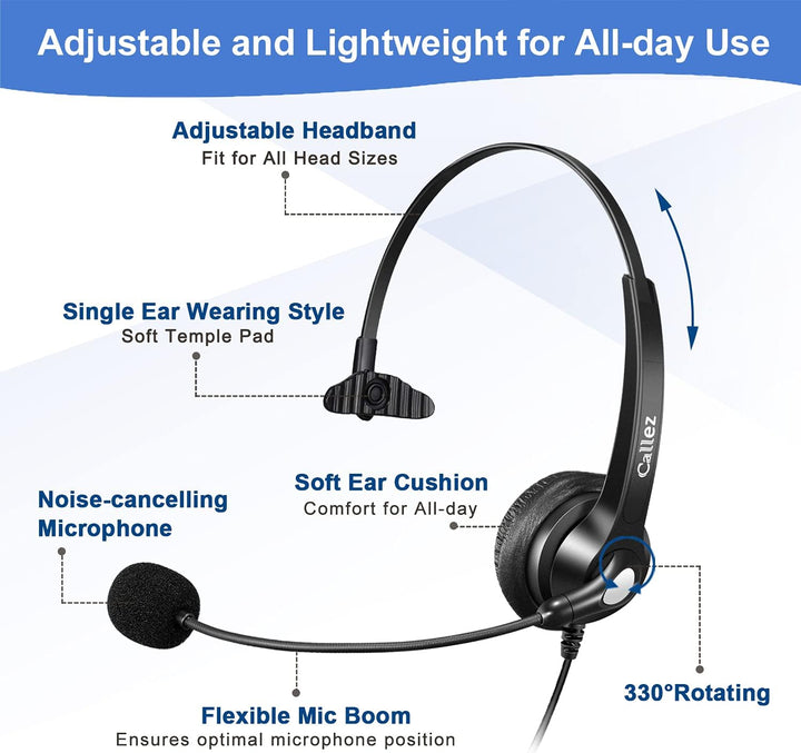 Telefon Headset RJ9 mit Mikrofon Noise Cancelling, Festnetztelefon Kopfhörer für Gigaset DA710 Polyc