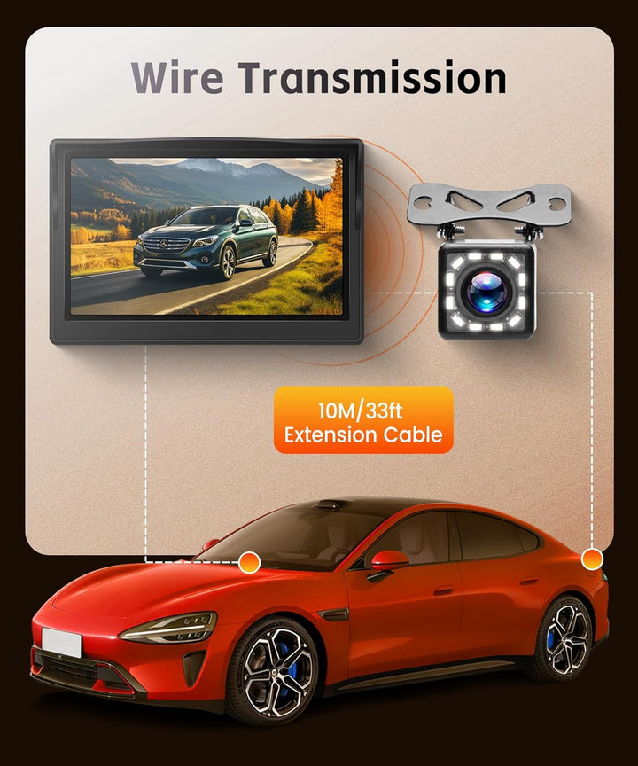 HD 4.3 Zoll Rückfahrkamera Kit mit Kameras, Rückfahrkamera mit IP68 Wasserdicht Nachtsicht Superweit