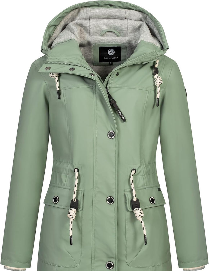 NEW VIEW Damen Regenjacke wasserabweisender Parka Annika Long mit Kapuze XL Grün (Iceberg Green), XL