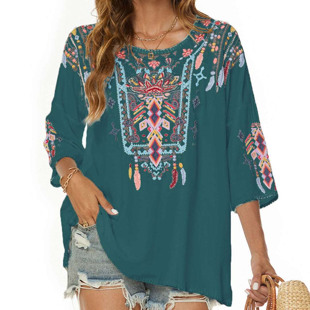 Vakakado Boho Stickerei Bluse Hippie Kleidung Damen 70er 80er Jahre Bekleidung Bohemian Folklore Bes