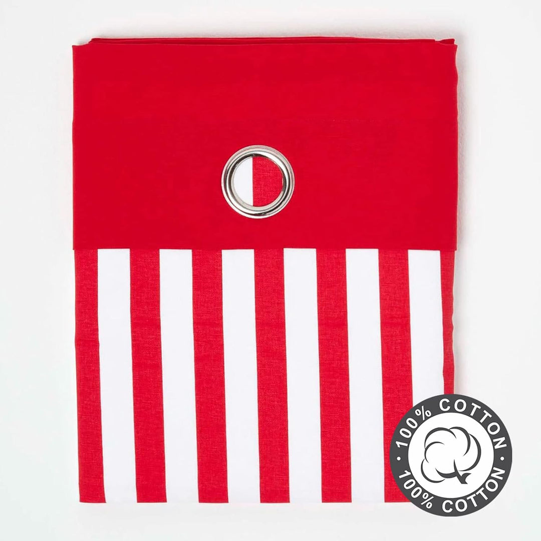 Homescapes dekorativer Vorhang Ösenvorhang Dekoschal Thick Stripes im 2er Set, rot weiss, 117 x 137
