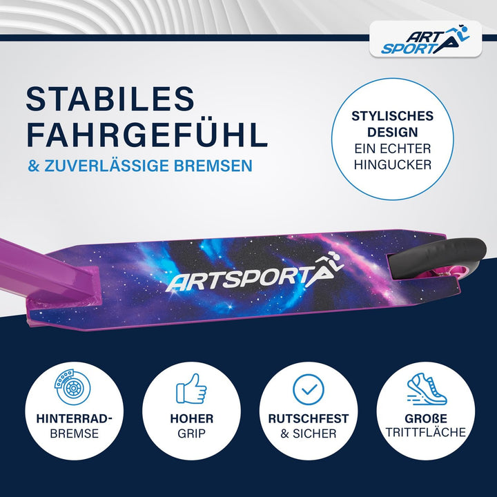 ArtSport Stunt Scooter mit 360° Lenkung, ABEC 9 Kugellager, 100 mm PU Räder & Griptape, Funscooter f
