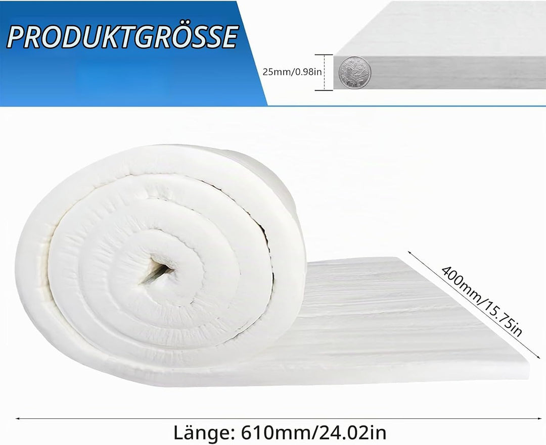 Keramikfaser-Isolierdecke 400x610x25mm (2 Stück) - Feuerfeste Hitzeschutzmatte für Öfen, Pelletöfen,