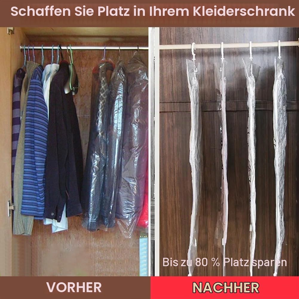 Hängende Vakuumbeutel für Kleidung, 5 Stück Vakuumbeutel zum Aufhängen mit Staubsauger Handpumpe Pla
