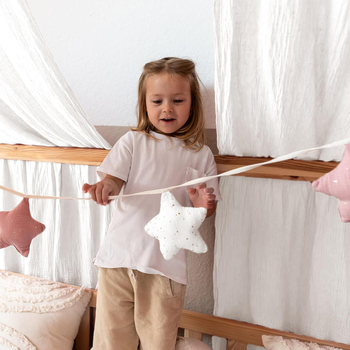 LILIMAUS Sternen Wimpelkette Stoff - Mit Goldapplikation in 12 Farben - Kinderzimmer Deko - 100% Bau