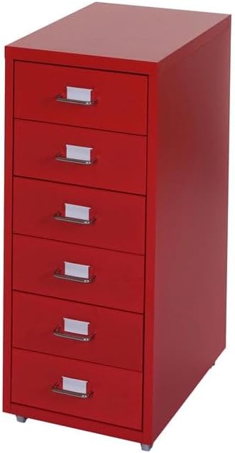 PROREGAL Rollcontainer Housten HxBxT 69x28x41cm 6 Schubladen Rot Schubladenschrank Stahlschrank 6 St