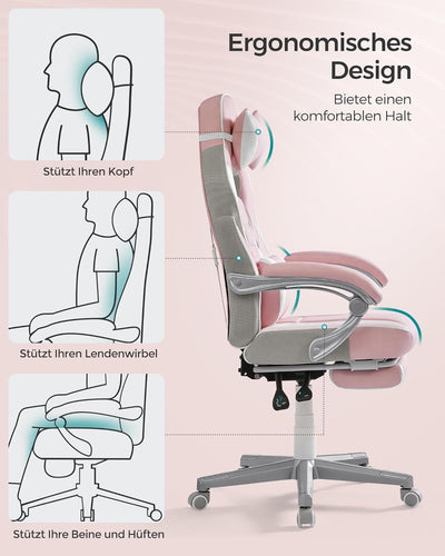 SONGMICS Bürostuhl, Schreibtischstuhl, ausziehbare Fussstütze, Kopfkissen, Lendenkissen, höhenverste