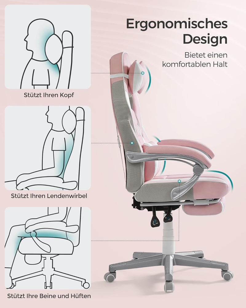 SONGMICS Bürostuhl, Schreibtischstuhl, ausziehbare Fussstütze, Kopfkissen, Lendenkissen, höhenverste