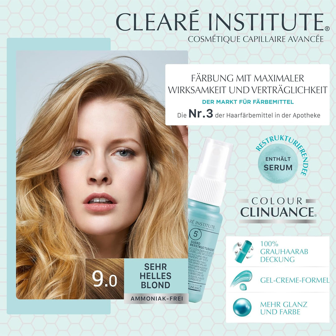 Clinuance | Permanente Coloration ohne Ammoniak | Empfindliches Haar | 9.0 Sehr Hellblond | 170ml (x