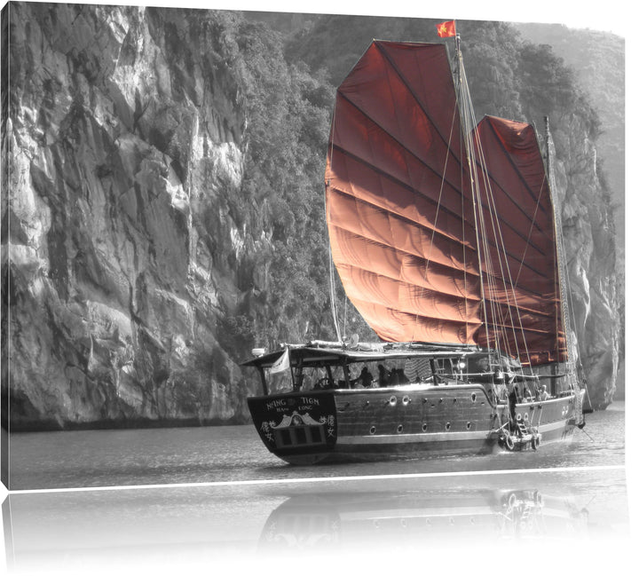 Pixxprint Segelschiff an Klippe 100x70cm Leinwandbild Wandbild Kunstdruck, 100x70