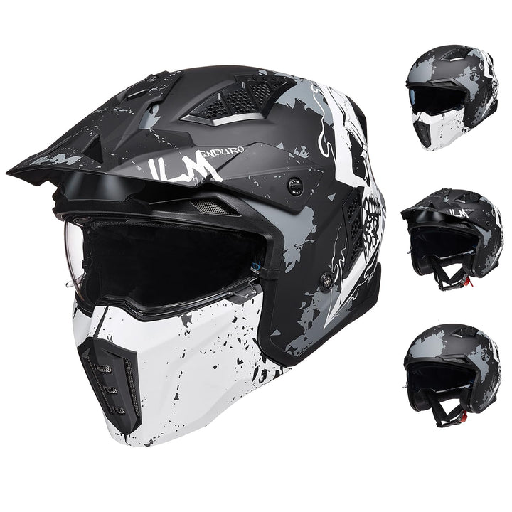 ILM Helm Integralhelm | Jethelm Motorrad Motocross Herren Damen Vintage Retro mit Visier ECE mit ans