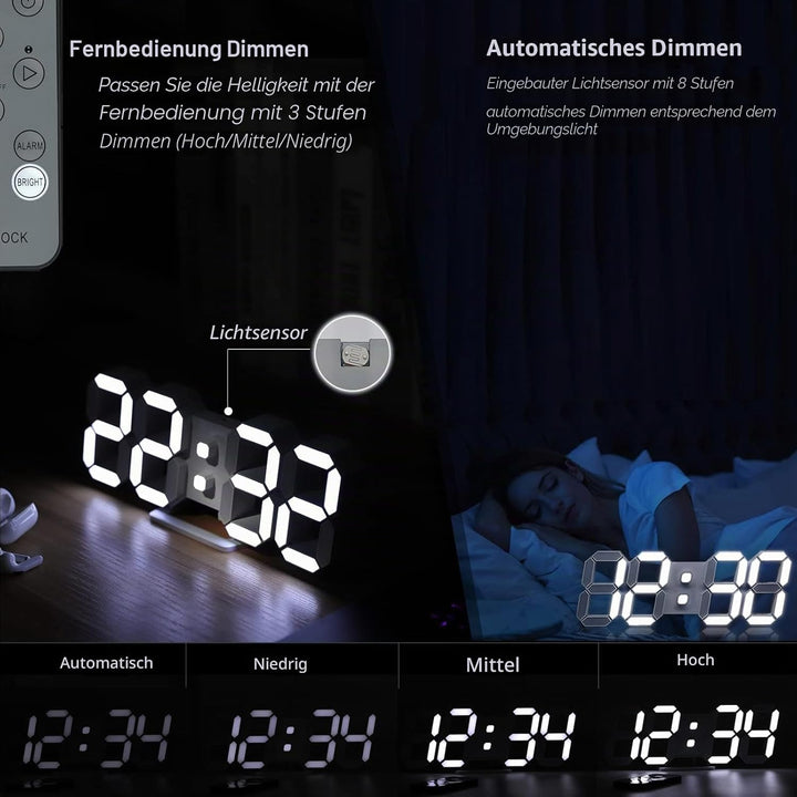 KOSUMOSU Digitaluhr 3D LED Wanduhr 9.7 Zoll, Tischuhr Grosses Display Digitale Wanduhr Schreibtischu