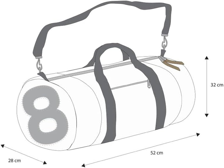360 Grad Pirat Umhänge-Tasche Segeltuch weiss-blau, Zahl orange