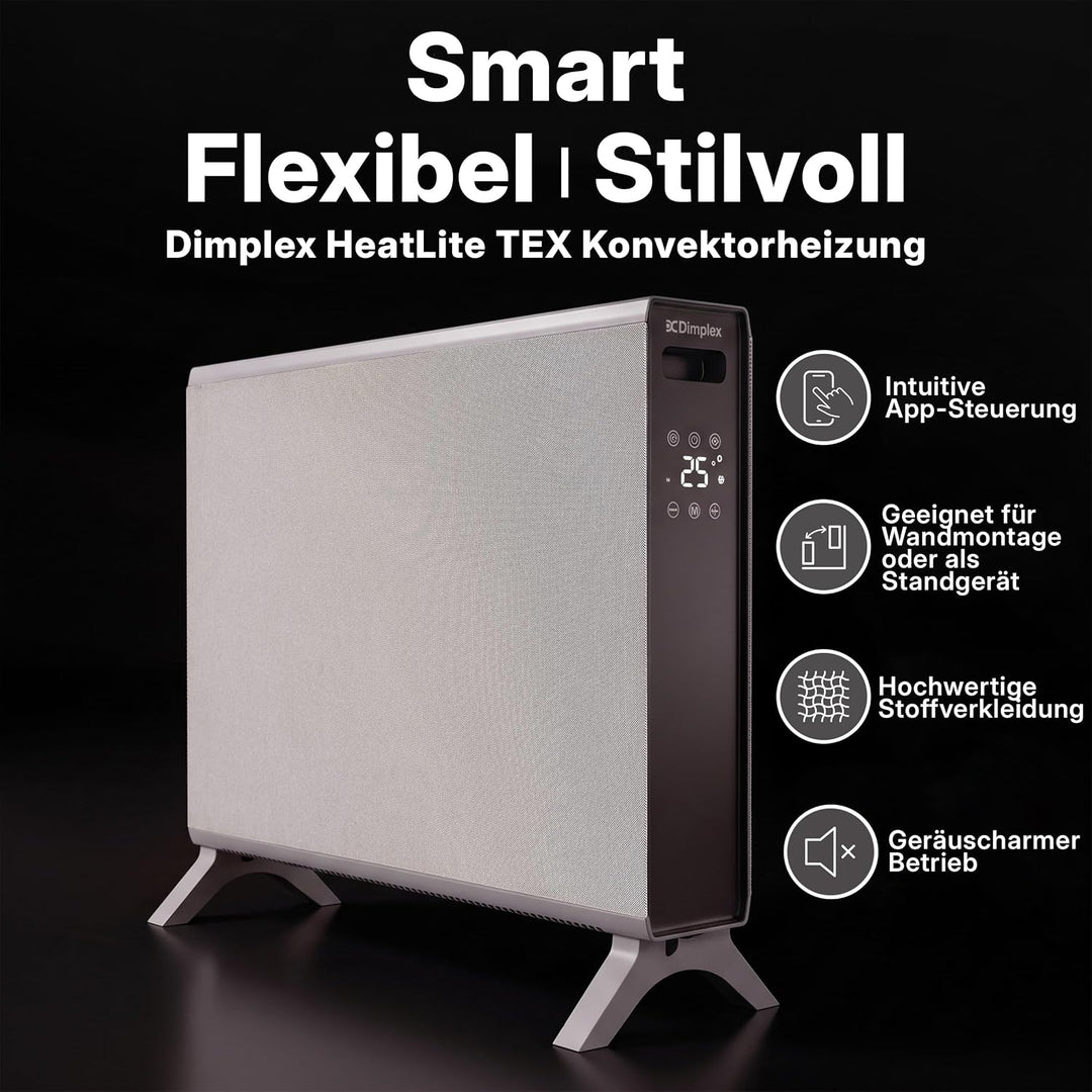 Dimplex HeatLite TEX+ Konvektorheizung elektrisch 2000 W, WLAN-App, Grau