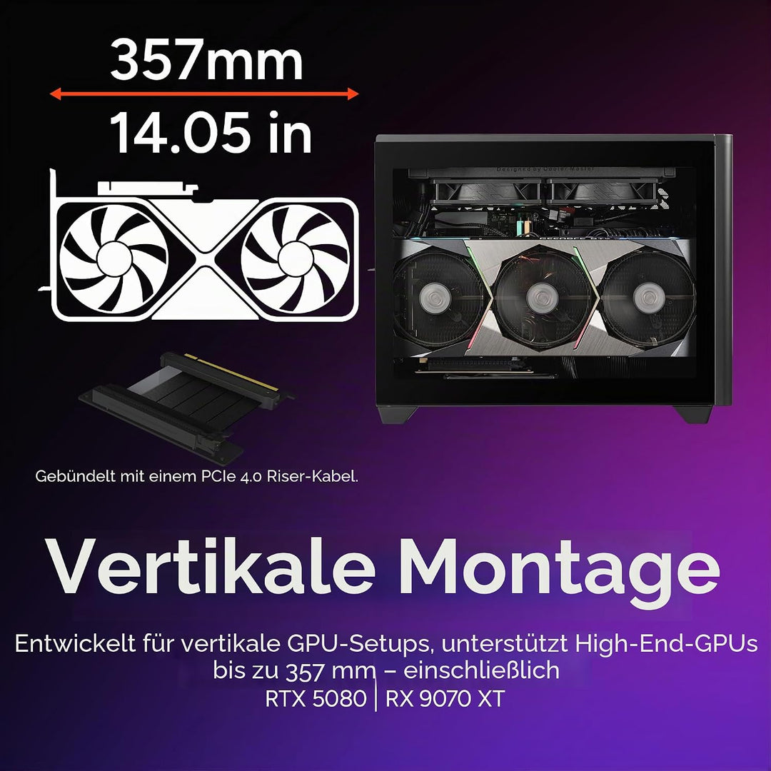 Cooler Master NR200P V2 Mini-ITX 18L PC-Gehäuse, Top-Mount 240 mm, 280 mm Flüssigkeitskühler, 356 mm