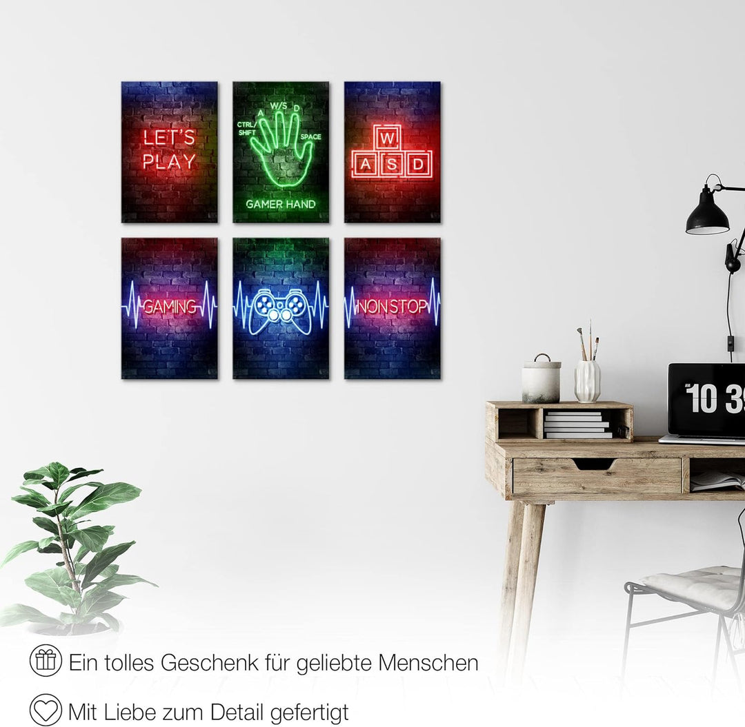 Novart Wandbilder Set - KOMPLETT AUFHÄNGFERTIG - Made in Germany - Moderne Bilder Spielkonsole Gamer