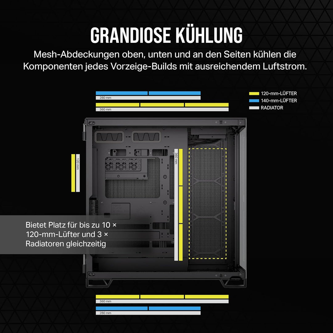CORSAIR 6500X Mid-Tower ATX-Doppelkammer-PC-Gehäuse – Gehärtetes Panoramaglas - Umgekehrte Verbindun