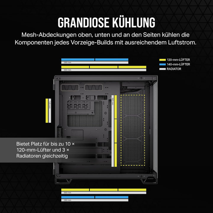 CORSAIR 6500X Mid-Tower ATX-Doppelkammer-PC-Gehäuse – Gehärtetes Panoramaglas - Umgekehrte Verbindun