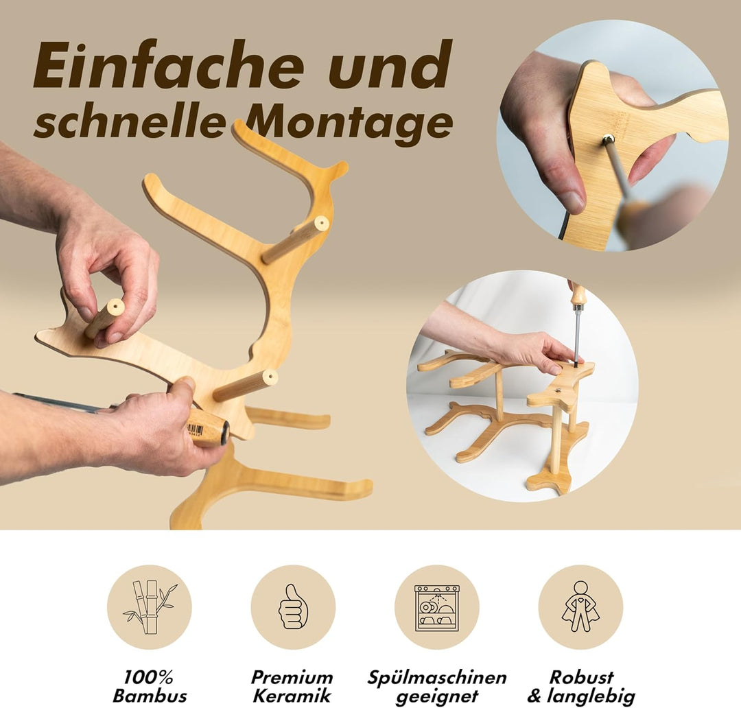 Obst Etagere 3 stöckig SCHWARZ Keramik mit Bambusständer, Servierständer für Obst Snacks Gebäck, ele