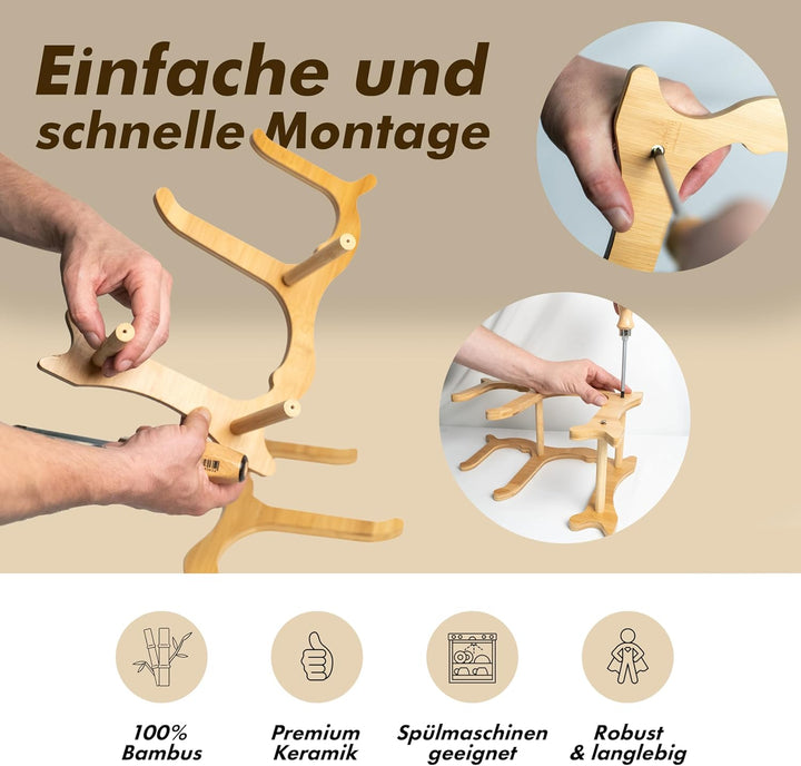 Obst Etagere 3 stöckig SCHWARZ Keramik mit Bambusständer, Servierständer für Obst Snacks Gebäck, ele