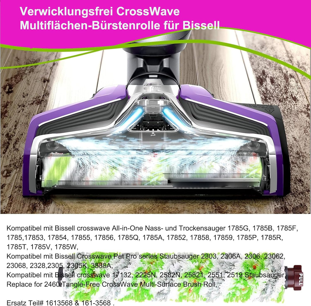 3-Pack Ersatz 2460 CrossWave Multiflächen-Bürstenrolle, Bürste Zubehör für Bissell CrossWave 17132,