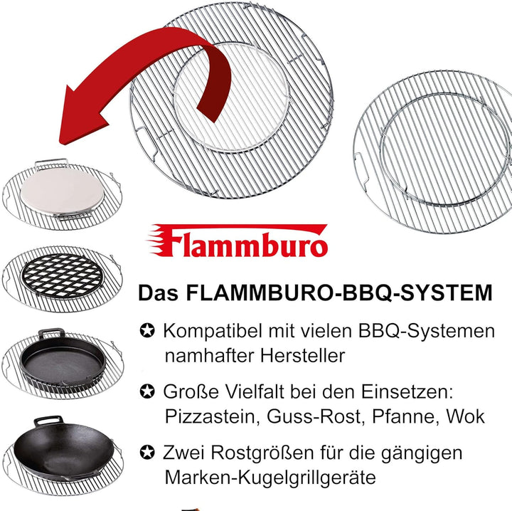 FLAMMBURO BBQ-SYSTEM Wok Ø 36 cm – Gusseisen mit porzellanemaillierter Beschichtung – Für Gemüse und