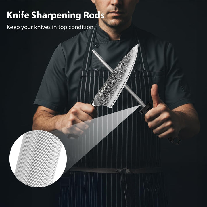 MOSFiATA Damastmesser 8 Zoll, Küchenmesser Damaststahl Kochmesser Damast Scharf Chef Knife Profi Fle