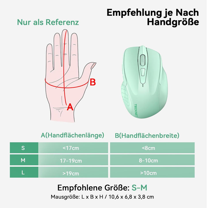 TECKNET Bluetooth Maus, Wiederaufladbare Maus Kabellos(DREI Modi: BT 5.0/3.0 + 2.4G), 4800 DPI, Ergo