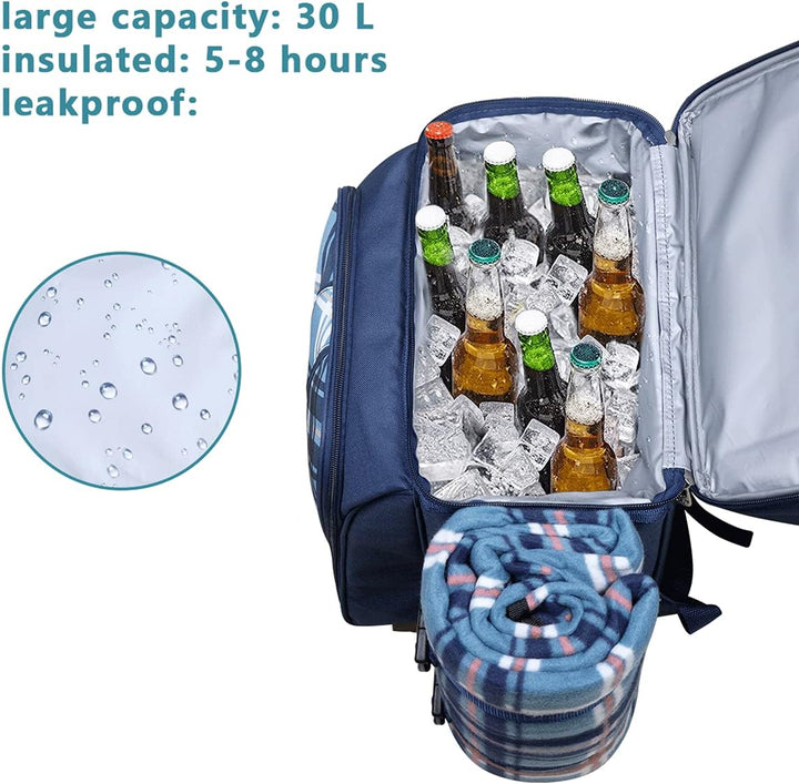 Hap Tim Picknickkorb Rucksack für 2 Personen mit isoliertem auslaufsicherem Kühlfach, Weinhalter, Fl