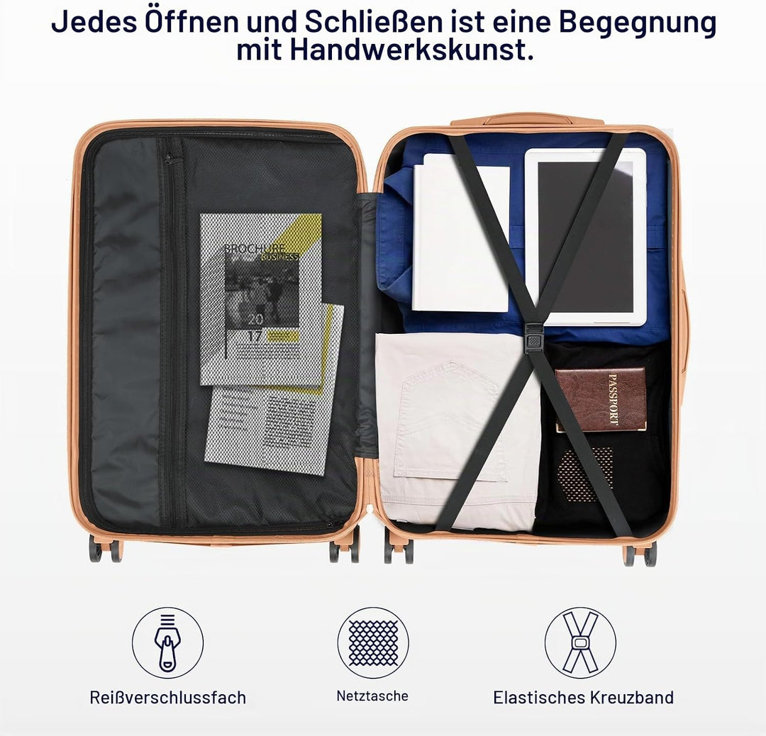 LEADZM Kofferset 3 teilig, Reisekoffer Set mit Eckenschutz, Koffer Set Hartschalen-Trolley aus ABS m