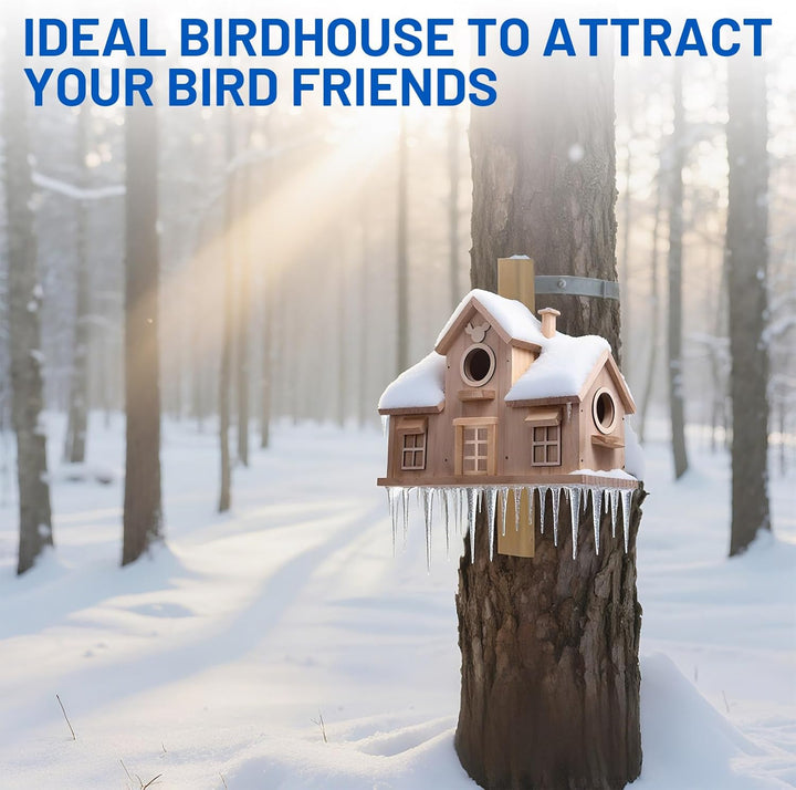 Deko-Vogelhaus aus Holz, Kiefer natur, Design mit doppeltem Eingang