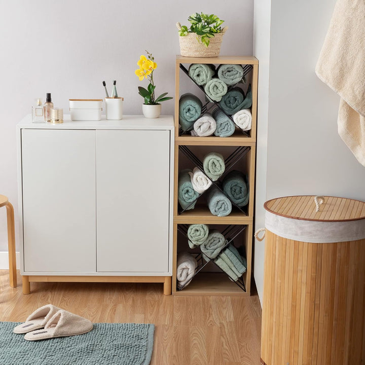 Compactor – Stapelbares Flaschenregal für 12 Flaschen – Weinregal aus Naturholz mit Metallkreuzen –