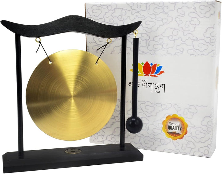Feng Shui Messing-Gong Desktop Zen Art for Fortune + Gratis Red String Armband, Messing