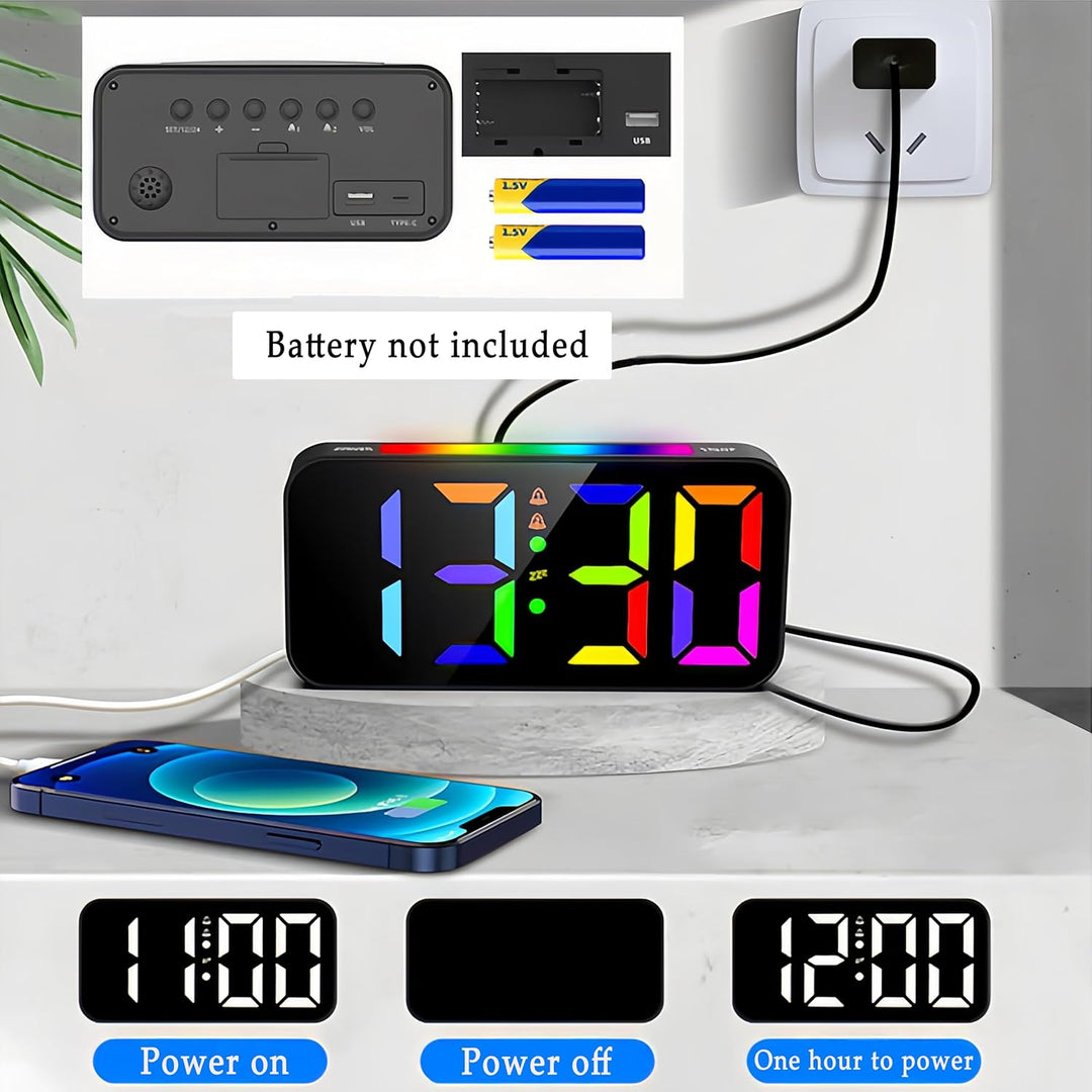 Lancoon Farbiger Digitalwecker mit Snooze Funktion RGB Grossdisplay 8 Farboptionen 12 24h Format Lau