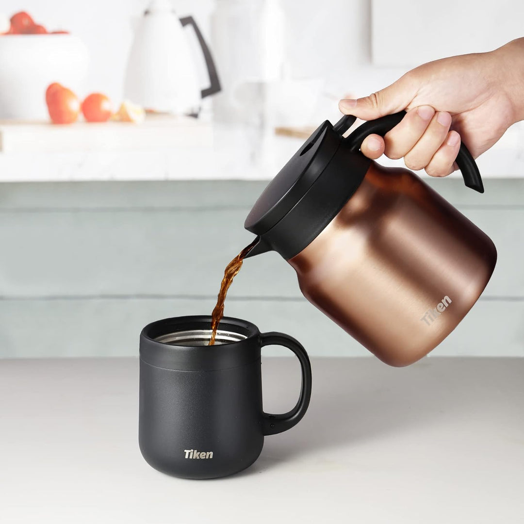 Tiken 800ml Thermoskanne aus Doppelwandingem Edelstahl Isolierkanne Kaffeekanne mit Quick Tip Versch