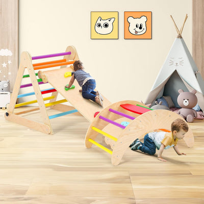 YOLEO Klettergerüst Indoor, 3-in-1 Montessori kletterdreieck mit Rutsche, Kletterbogen, Stabilem Bab