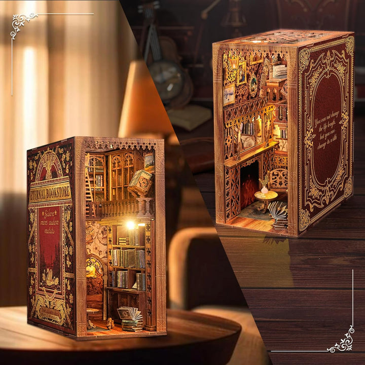 CUTEBEE Book Nook DIY Kit – DIY Puppenhäuser Miniatur Haus Kit mit Möbeln und LED-Licht, 3D Puzzle B