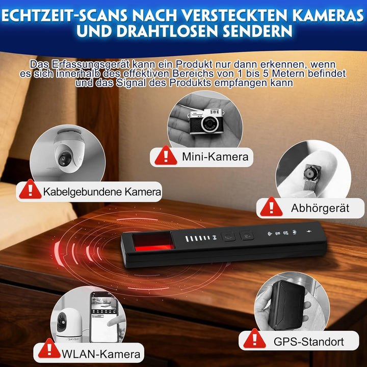 Versteckter Kamera Detektor - Wanzen Detektor - und Abhörgerätedetektor, GPS Tracker Finder, Anti-Sp