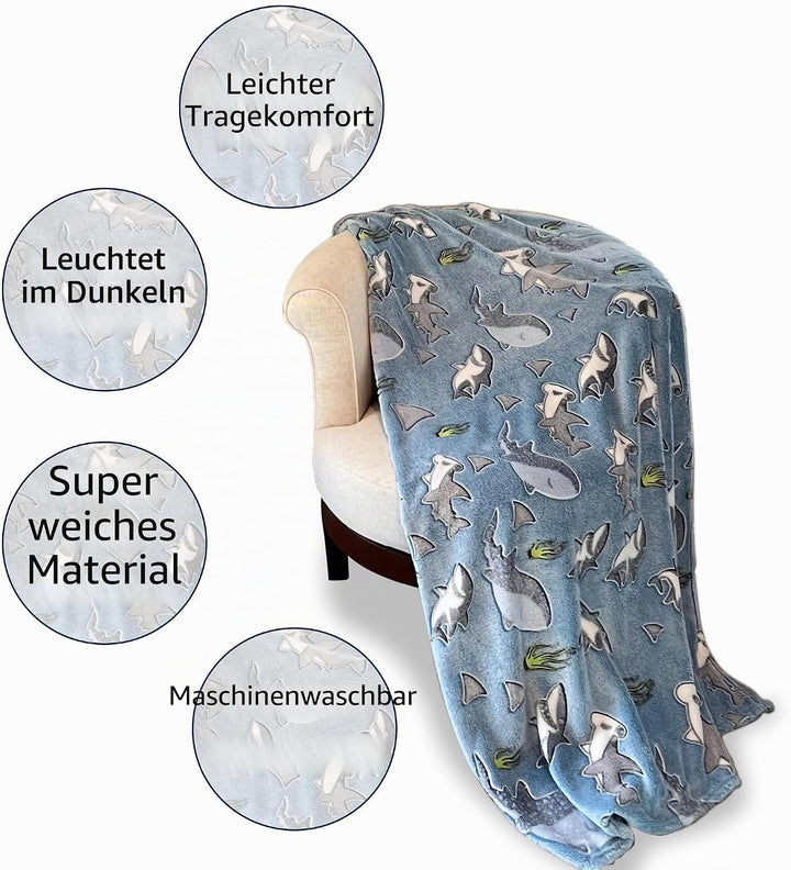 Hai-Überwurfdecke: leuchtet im Dunkeln, gemütlich, weich, warme Fleecedecke für Jungen und Mädchen,