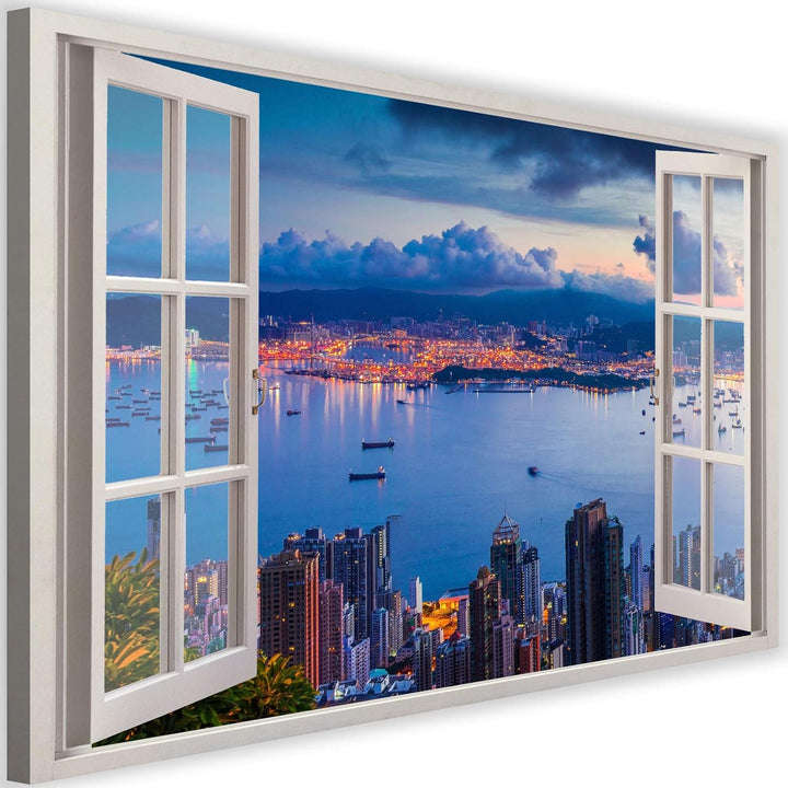 Feeby Bild auf Vlies Leinwand Fensteransicht 3D-Illusion 90x60 cm Kunstdruck Modern Wandbilder Deko