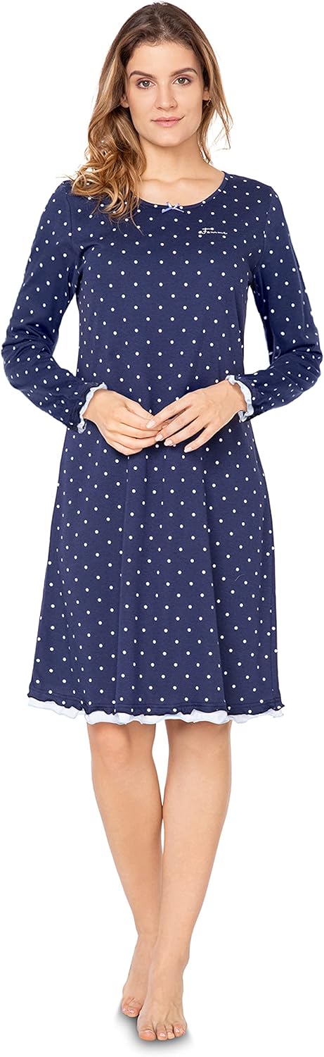 e.FEMME Damen Nachthemd Marion 333, Langarm, aus 50% Baumwolle und 50% Modal Marine Gepunktet 52, Ma